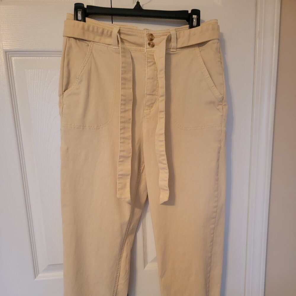 Lauren Conrad Womens Pants Yellow Belted Capris Cropped High Rise Stretch 10